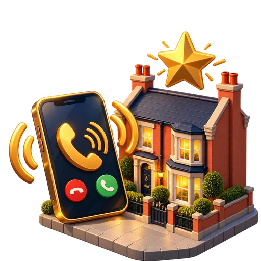 A ringing phone next to a house with a gold star