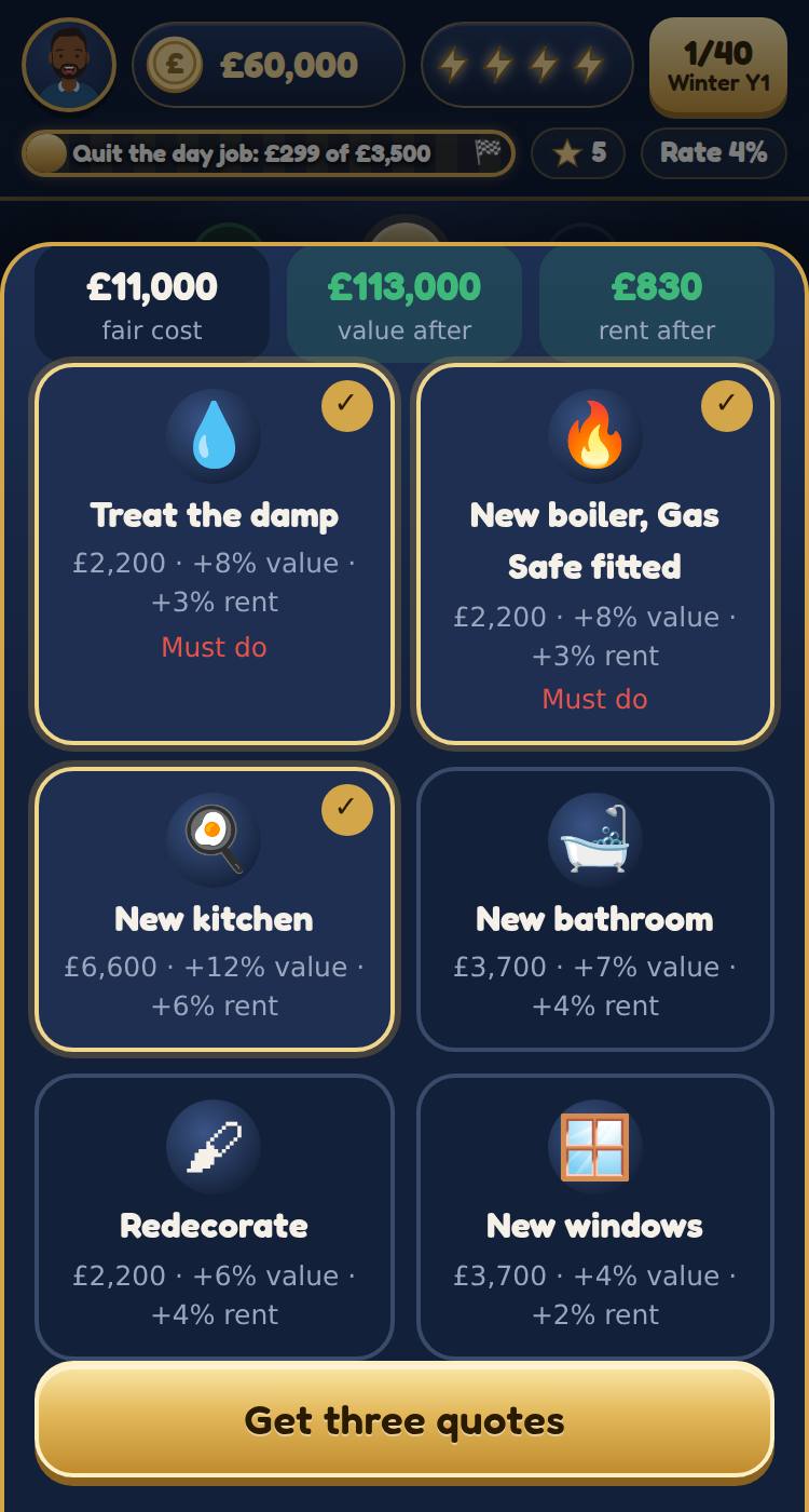 Choosing jobs: each shows its cost and what it adds